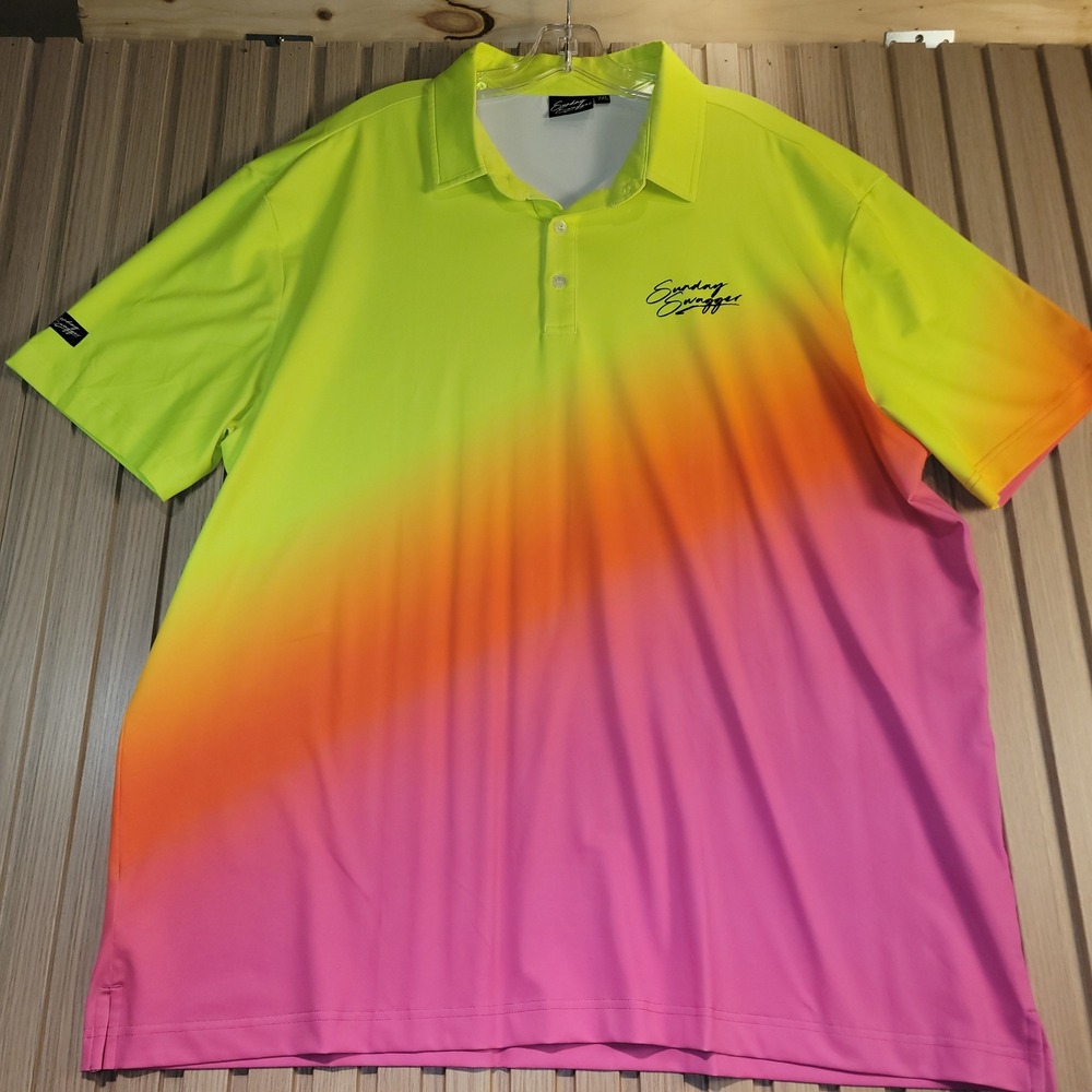 Sunday Swagger Mens 2XL Golf Polo Shirt Neon Gradient Ombre Pink Green Orange